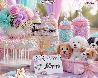 Puppy Pawty-Buffet Cards-Prefilled-Edit in Corjl-Tent Cards-Place Cards-Doggie-Puppy Adoption-Puppy Party-Birthday-Digital-INSTANT DOWNLOAD