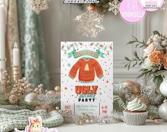 Ugly Sweater-Editable 5x7 Invitation-Christmas Party Invites-You Edit-Ugly Sweater Party-Christmas Party-Printable-Digital-INSTANT DOWNLOAD