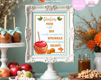 Caramel Apple Bar-Directions Sign-Fall Theme-Party Printable-Customize-Edit in Corjl Only-INSTANT DOWNLOAD