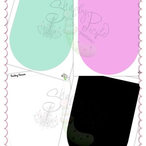 May include: Four colorful bunting banners in mint green, pink, white, and black. Each banner has a rounded bottom and is set against a white background with a scalloped border. The banners feature a decorative logo and the words "Bunting Banner".
