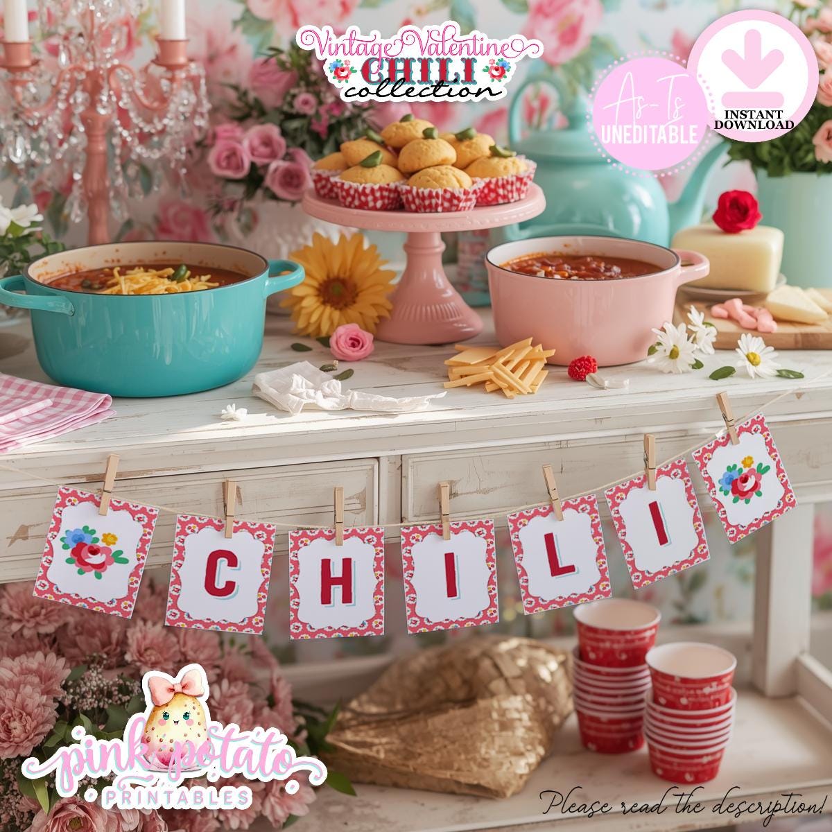 23 Valentine's Day Printable Bottle Labels for Festive Fun 13 Vintage Valentine Chili Bar-Chili Bar Banner-Party Printables-Chili…