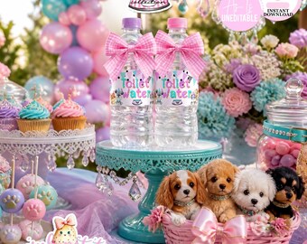 Puppy Pawty-Water Bottle Labels-Water Bottle Wrappers-Toilet Water-Puppy Labels-Puppy Adoption-Puppy Party-Birthday-INSTANT DOWNLOAD
