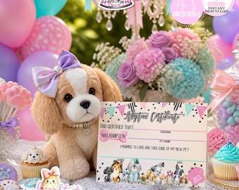 Puppy Pawty-Puppy Adoption Certificates-Adopt a Puppy Party-Puppy Party-Puppy Adoption Certificate-Birthday-Digital-INSTANT DOWNLOAD