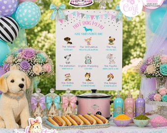 Puppy Pawty-18x24 Hot Dog Menu-Edit in Corjl-Add Text-Custom Name-Birthday Girl-Puppy Adoption-Puppy Party-Birthday-Digital-INSTANT DOWNLOAD