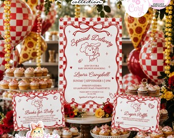 Special Delivery-Invitation-Edit in Corjl-Books for Baby-Editable Invite-Diaper Raffle-Special Delivery Shower-Baby Shower-INSTANT DOWNLOAD