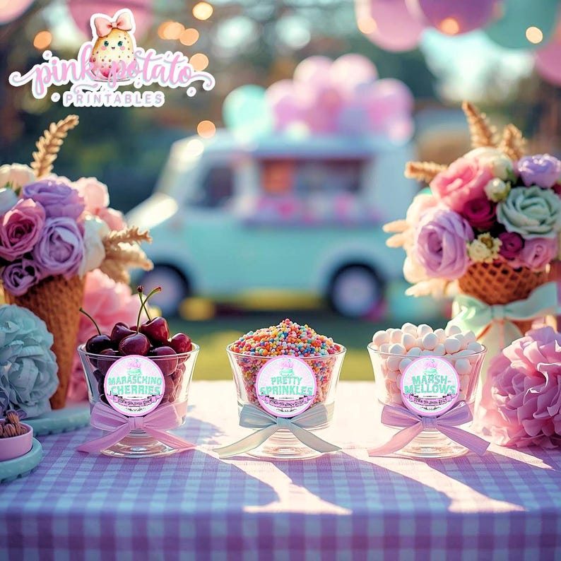 Here's The Scoop, Baby-3" Round Buffet Cards-Customize in Corjl-Ice Cream Baby Shower-Gender Reveal-INSTANT DOWNLOAD image 5