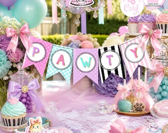 Puppy Pawty-Banner Pieces-Premade & Edit in Corjl-Custom Name-Doggie-Puppy Adoption-Puppy Party-Birthday-INSTANT DOWNLOAD