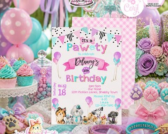 Puppy Pawty-Invitation-Edit in Corjl-Customize-Editable Invite-Doggie-Puppy Adoption-Puppy Party-Birthday-INSTANT DOWNLOAD