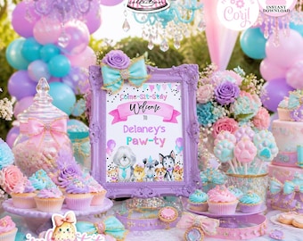 Puppy Pawty-Customizable Sign-Add Name or Create your Own-Edit in Corjl-Add Text-Doggie-Puppy Adoption-Puppy Party-Birthday-INSTANT DOWNLOAD