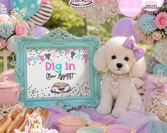 Puppy Pawty-8x10 Dig In (Bone Appetit) Sign-Puppy Party Sign-Puppy Adoption-Puppy Party-Birthday-Digital-INSTANT DOWNLOAD