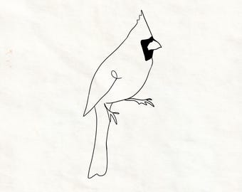 Contorno de cardenal SVG, Pájaro SVG, Contorno de pájaro SVG, Arte lineal de cardenal, Cardenal PNG, Silueta de pájaro, Vector de cardenal norteño, SVG, PNG, JPG