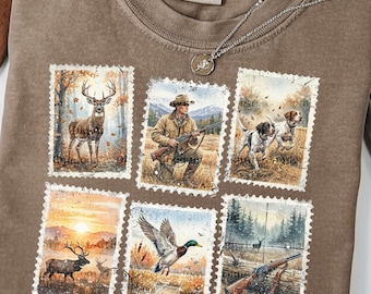 Vintage Hunting Season Stamp Set PNG, Retro Deer Duck Rifle Design