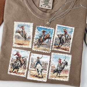Cowgirl Bull Riding Stamp Set, Vintage Western Rodeo PNG, Wild West Design