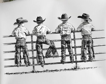 Little Cowboys on Fence PNG, Kids Rodeo Western Shirt Design, Cowboy Lover Digital Download