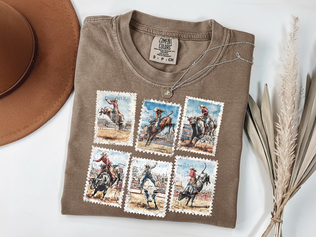 Stamp Rodeo Cowgirl Bull-riding Stamp Set, Retro Western Vintage Rodeo Png, Punchy ...
