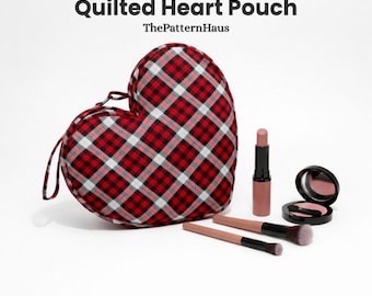 Wzór na pikowaną torebkę w kształcie serca w formacie PDF | Wzór na kosmetyczkę w kształcie serca | Saszetka na zamek błyskawiczny DIY