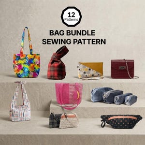 12 Bag Sewing Patterns Bundle | Tote, Makeup, Pouch PDF (Digital Download)