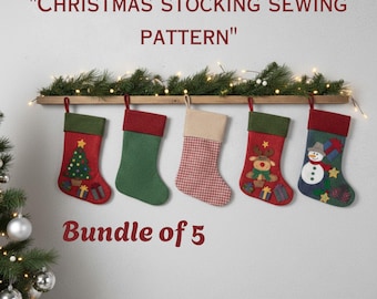 Wzór na świąteczną skarpetę do szycia, 5 stylów DIY (wzór PDF)