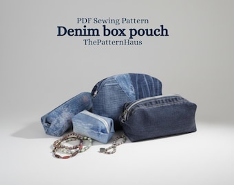 Wykrój na saszetkę z zamkiem błyskawicznym w stylu Denim Boxy – 4 rozmiary (wykrój w formacie PDF)