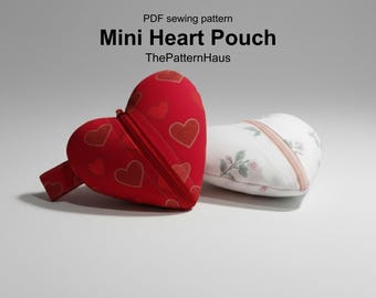 Wzór do szycia miniaturowej sakiewki w kształcie serca w formacie PDF | Mała portmonetka na monety z zamkiem błyskawicznym | Prezent walentynkowy dla początkujących