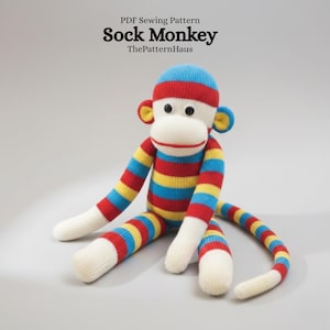 Easy Sock Monkey Sewing Pattern – Stuffed Animal PDF |Recycled Socks Plushie | Monkey Soft Toy