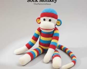 Łatwy wzór na skarpetkową małpkę – pluszowe zwierzątko w formacie PDF | Pluszowa skarpetka z recyklingu | Miękka zabawka małpka