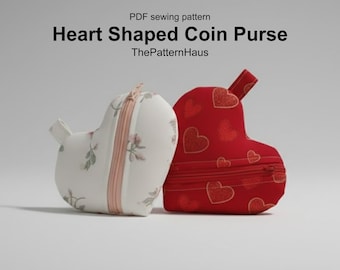 Wzór do szycia sakiewki na monety w kształcie serca w formacie PDF | Miniaturowa saszetka na zamek błyskawiczny | Projekt do szycia dla początkujących