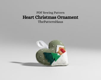 Wzór do szycia ozdoby świątecznej w kształcie serca z filcu – aplikacja „Zimowy dom” (wzór w formacie PDF)