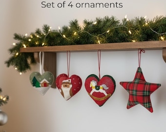 Wzór na filcową ozdobę świąteczną – zestaw 4 sztuk, łatwy do samodzielnego wykonania (wzór w formacie PDF)