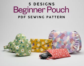 Zestaw 5 wzorów do szycia saszetek dla początkujących (PDF), torebka dziecięca, etui na okulary