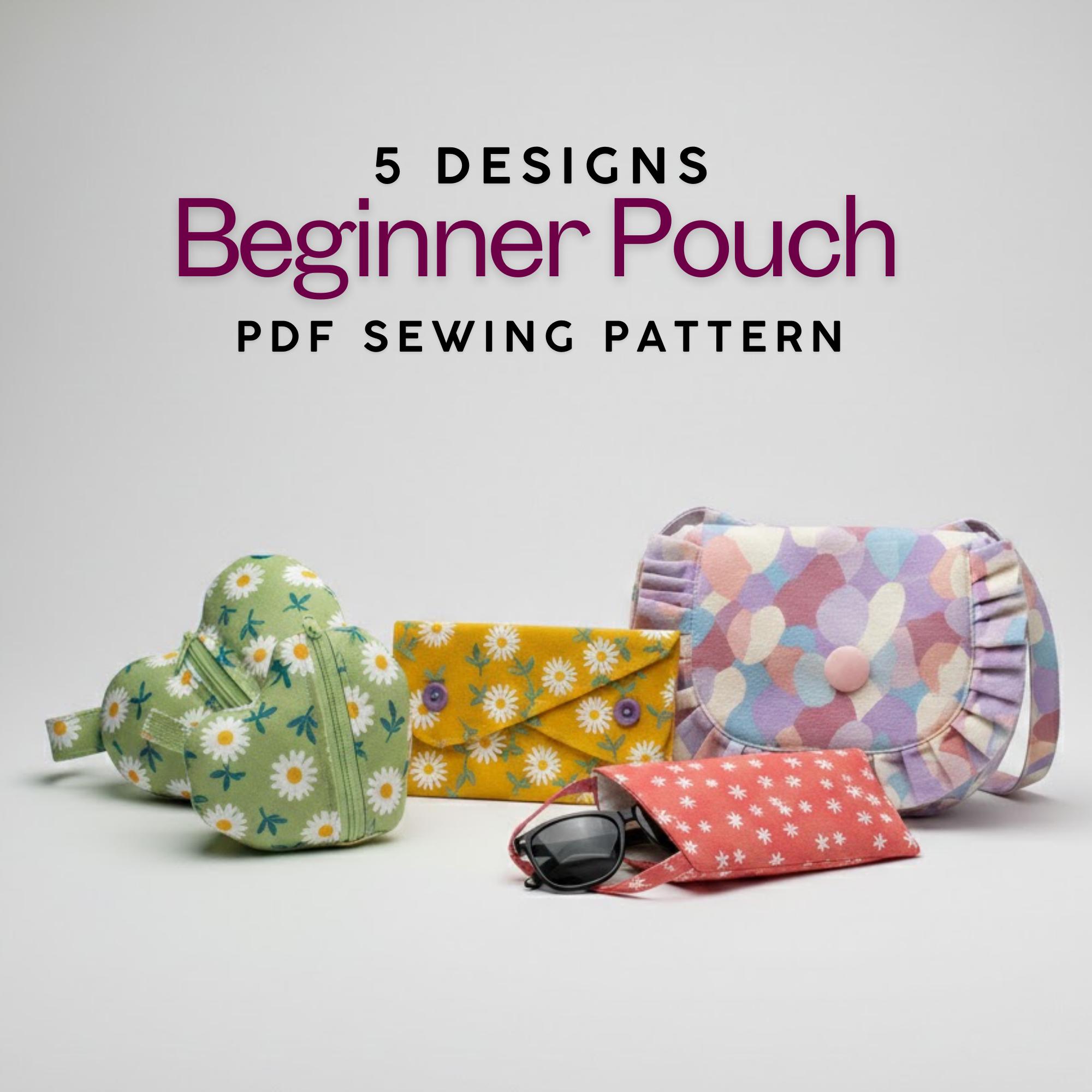 5 Beginner Pouch Sewing Patterns Bundle (PDF), Kids Purse, Glasses Case ...