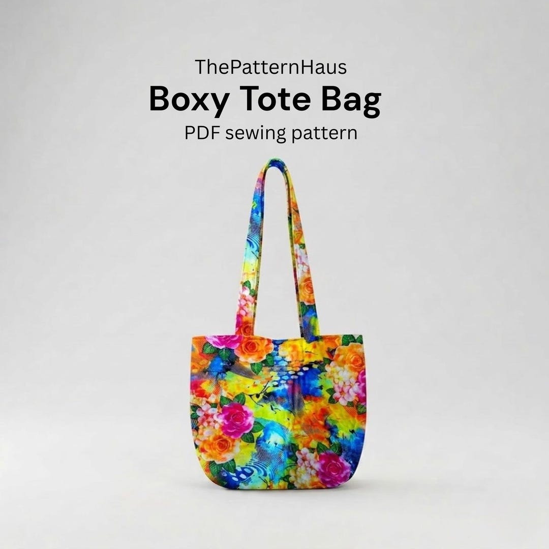 Boxy Tote Bag Sewing Pattern PDF, Fabric Handbag Tutorial, for Shopping ...