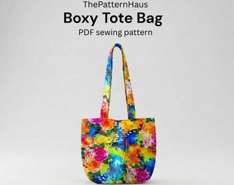 Wykrój torby typu boxy w formacie PDF, samouczek szycia torebki z materiału, do zakupów, do natychmiastowego pobrania