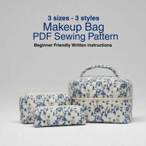 Quilted Makeup Bag PDF Sewing Pattern: 3 Styles, 3 Sizes Cosmetic Bag, Toiletry Bags, Hair Tool Organizer