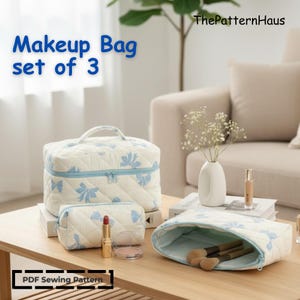 Quilted Cosmetic Bag Sewing Pattern, 3 Sizes (PDF Pattern)