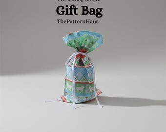 Patrón de costura para bolsa de regalo navideña: Bolsa de tela reutilizable con cordón (Patrón en PDF)