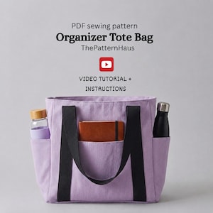 Patrón de costura para bolso tote con múltiples bolsillos, organizador de bolsos en PDF, bolso tote de lona para uso diario, descarga digital.
