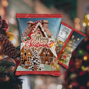 Edytowalny szablon piernikowej torebki z chipsami | Upominki na przyjęcie świąteczne (Canva)