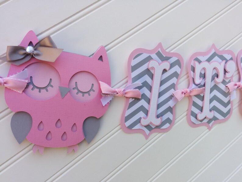 Owl Baby Shower Banner It S A Girl Banner Baby Banner Name Banner Or Happy Birthday Baby Shower Decorations Pink And Gray Banner