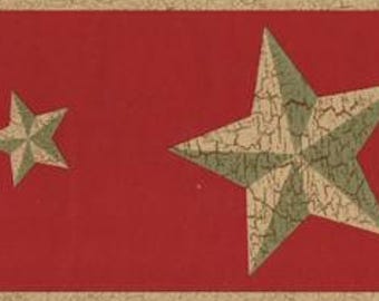 Gold Barn Star on Red Wallpaper Border 75b56808