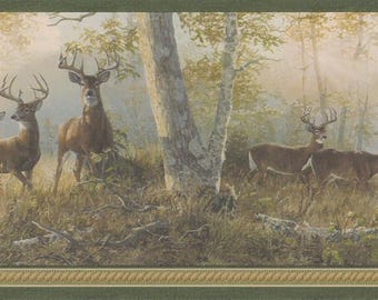 Deer in Woods Green Wallpaper Border TTL44341b WM96270