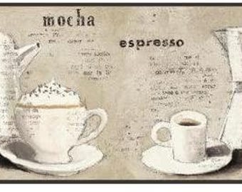 Beige/Grey Parasian Coffee Wallpaper Border BP8297BD