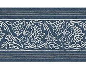Carved Floral Blue Architectural Wallpaper Border