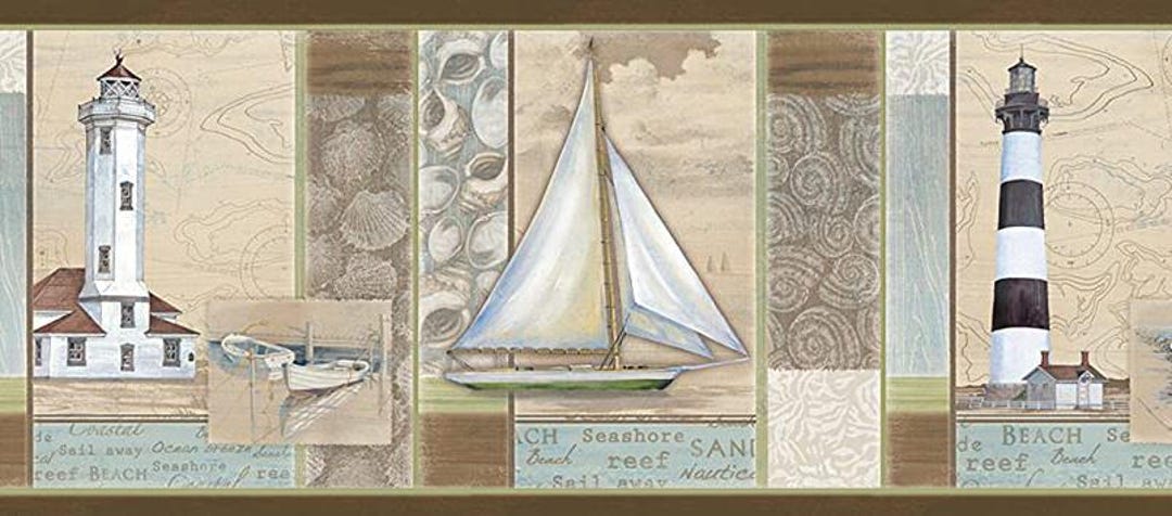 Beige Crossing Sailboat Lighthouse Wallpaper Border Dlr53542b - Etsy