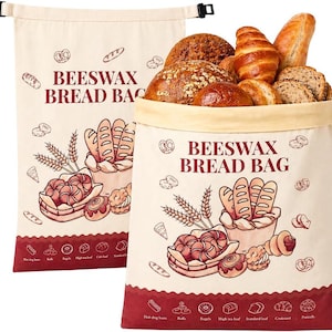 Beeswax Bread Bag | XL Reusable Linen Cotton Sourdough Bag | Eco Bread Storage | Zero Waste Kitchen Gift | Homemade Bread Keeper 2 Pack