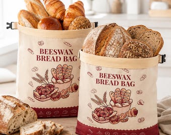 Beeswax Bread Bag | XL Reusable Linen Cotton Sourdough Bag | Eco Bread Storage | Zero Waste Kitchen Gift | Homemade Bread Keeper 2 Pack