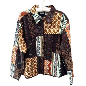 CHICO'S Vintage Patchwork Tribal Print Jacket Multicolor Button