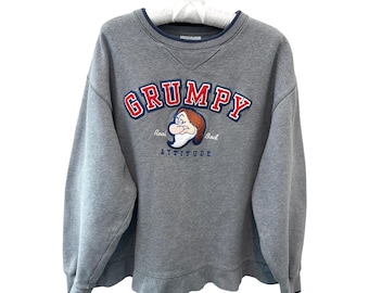 Sudadera Disneyland Grumpy con estampado vintage, cuello redondo, jersey Disney gris talla L