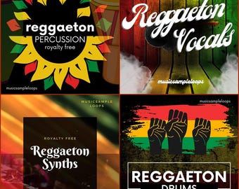 Paquete Súper Reggaeton (4 volúmenes) con sintetizadores, voces, batería, percusión y más de 4700 loops de audio de reggaeton para producción musical.