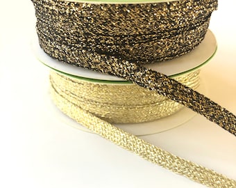 Gold or Black Metallic Knit Ribbon Trim, 5 + Yards x 5/16 Inch Wide, for Gift Wrap, For Wedding Favors, Shower, Invitations, Sewing, Holiday